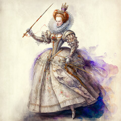 watercolor of Queen Elizabeth I - obrazy, fototapety, plakaty