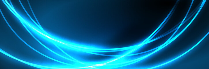 Blue neon glowing lines, magic energy space light concept, abstract background wallpaper design