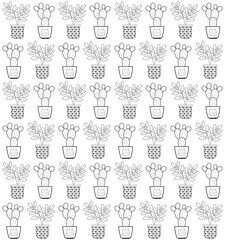 Title: Organic Plants background pattern. Organic decorative home plants and tropical plants background pattern. Hand drawn abstract leaves pattern. Hand drawn seamless pattern.

