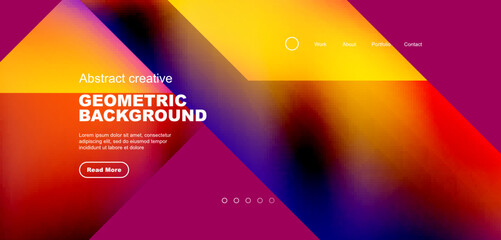 Fluid gradient geometric triangles, abstract landing page background. Minimal shapes composition for wallpaper, banner, background, leaflet, catalog, cover, flyer