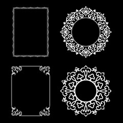 Set of decorative frames Elegant vector element for design in Eastern style, place for text. Floral black and white borders. Lace illustration for invitations and greeting cards.