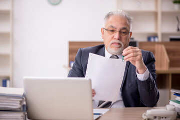 Old male boss employee working in the office