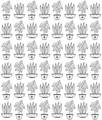 Title: Organic Plants background pattern. Organic decorative home plants and tropical plants background pattern. Hand drawn abstract leaves pattern. Hand drawn seamless pattern.

