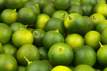 Close-up of many green limes