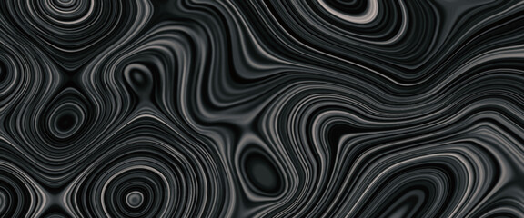 Abstract flowing liquid curve line in grey silver black metallic. Glossy pattern cool background textures. Beautiful drawing with the divorces and wavy lines in gray tones. Beautiful Marbling. Marble