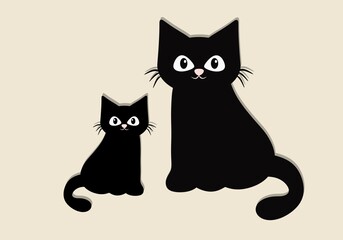 Two Black Cats Illustration with Yellow Background Color. Can be used as Desktop Wallpaper.