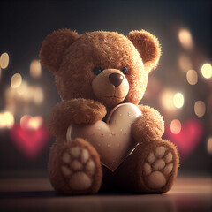 Teddy bear with heart love, Valentine's day celebration, Generative Ai.
