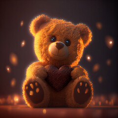 Teddy bear with heart love, Valentine's day celebration, Generative Ai.
