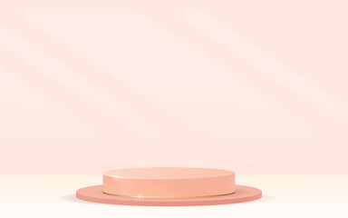 Empty room with circle podium. Realistic 3d vector illustration with shadow overlay effect