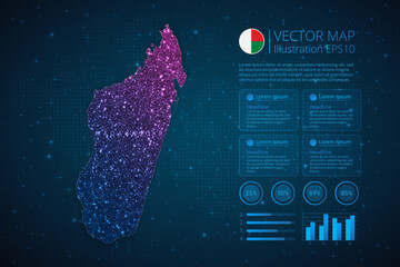 Fototapeta na wymiar Madagascar map infographics template for diagram, graph, presentation and chart with abstract geometric mesh polygonal light concept on blue background. Vector Illustration EPS10.