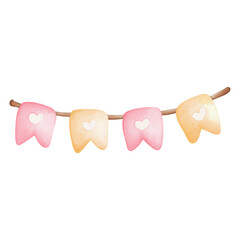 Watercolor Party Flags with Heart, Valentines day