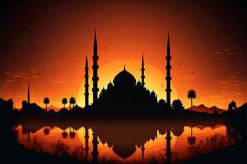 Muslim islamic mosque. Idul adha. Eid al-Adha. Ramadan. eid mubarak. Islam religion wallpaper background. Generative AI.