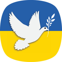 Poster with dove of peace on Flag of Ukraine. Vector