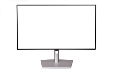 Computer monitor display with blank white screen front view isolated on white background with clipping path.