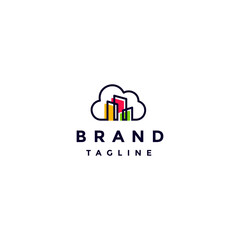 Colorful Cloud City Logo Design. Simple Outline of Clouds And Colorful City Icons Logo Design.