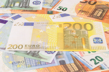Close-up of European union currency.