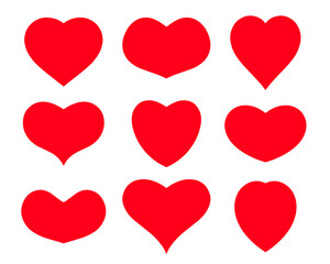 Red heart vector icon set with variant shapes.set for Valentine's day.medical illustration, love story symbol. Health medical data logo