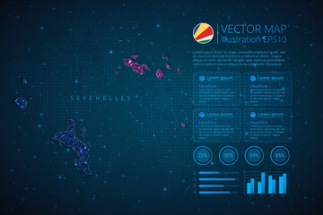 Seychelles map infographics template for diagram, graph, presentation and chart with abstract geometric mesh polygonal light concept on blue background. Vector Illustration EPS10.