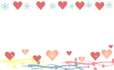 雪の結晶とハートのキラキラフレームイラスト