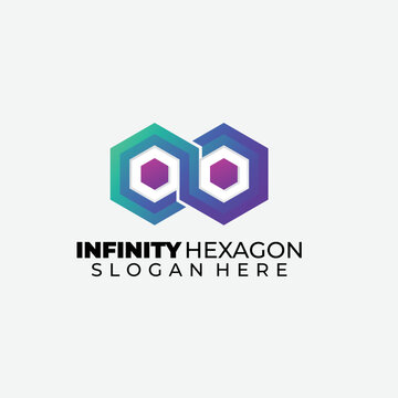 infinity hexagon with eyes logo design template symbol