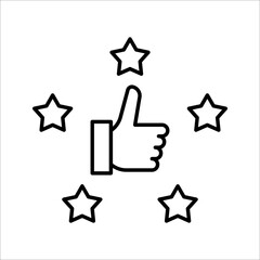 Five stars and hand, customer review, quality rating icon vector stroke and color editable on white background