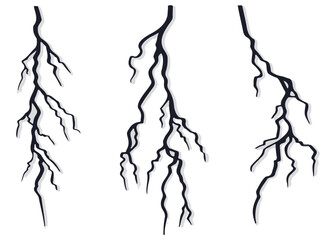 Fototapeta na wymiar lightning strike illustration silhouette. electrical set. realistic effect isolated on white background. 