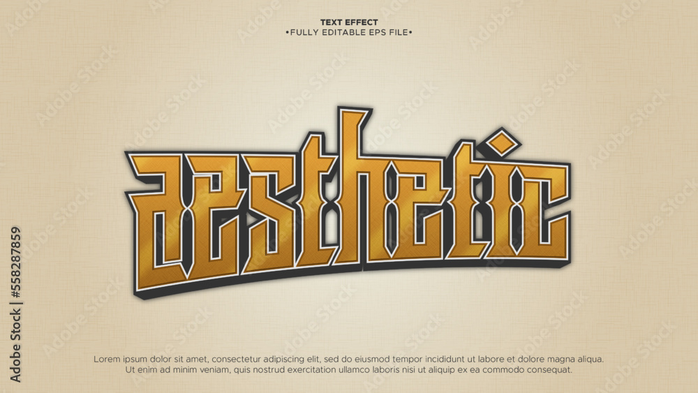 Poster aesthetic gold and brown 3d vector text effect with shiny and texture