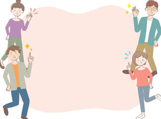 カジュアル姿の若い男女のフレーム　笑顔　嬉しい