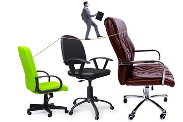 Promotion concept with businessman and chairs