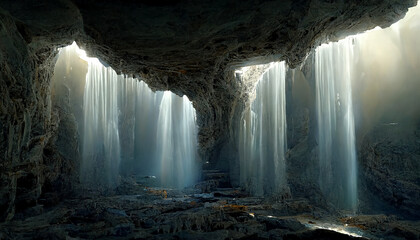 waterfall cave landscape background