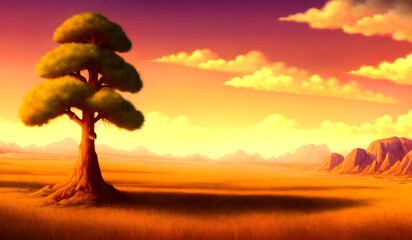 Artwork of american prairie, wild west