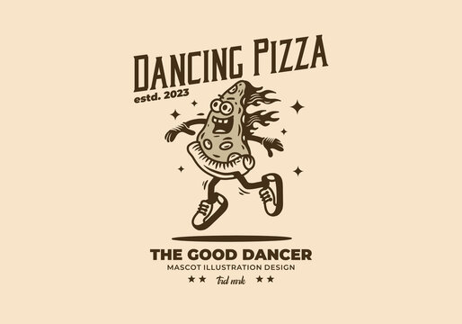 Mascot illustration design of dancing pizza