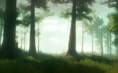 Obraz premium Artwork of a dense foggy forest