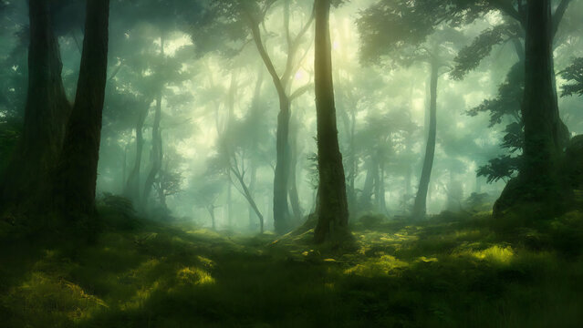 Artwork of a dense foggy forest © GD