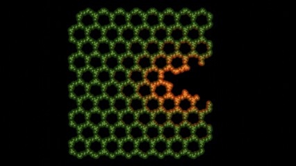 Self-healing material. Nanotechnology regenerating. Molecular regeneration. Self-repairing molecular system structure. Broken lattice framework, super material heals itself. 3d render illustration