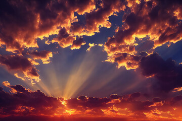 Fototapeta premium Beautiful orange sky and clouds at sunset.