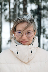 woman walking in forest 