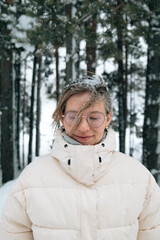 woman walking in forest 