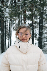 woman walking in forest 