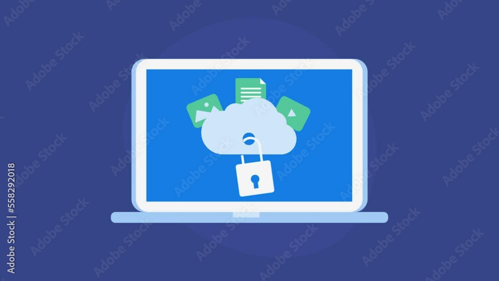 Aufkleber animation concept of secure cloud storage, personal and professional data protection with cloud comp