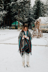 woman walking in forest 