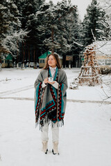 woman walking in forest 