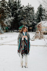 woman walking in forest 