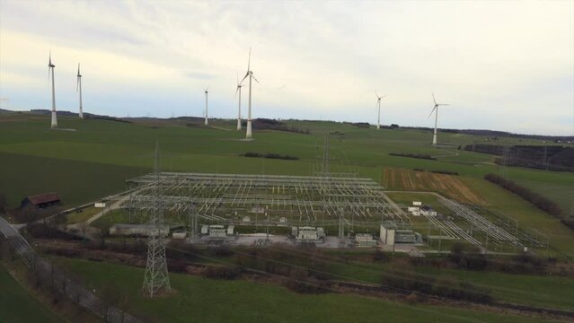 Aerial View of Windmill Ecology Substation in Sauerland, Germany