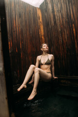 Fototapeta na wymiar Woman relax in warm springs water