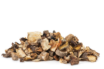 Pile of dried mushroom isolated on white background