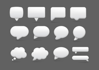3d white speech bubbles shape of collection. Vector dialog bubble shape, speech design talk and chat illustration