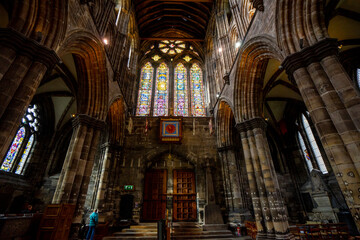 Beautiful Interior of Glasglow Cathedral , oldest cathedral church in mainland Scotland with classic frescoes stained glass window at Glasgow , Scotland : 27 February 2018