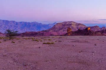 Sunset view of the sphinx shaped rock, Timna desert park