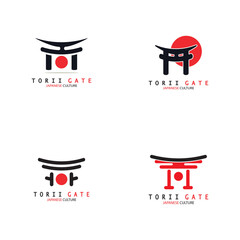 torii gate japanese traditional culture simple logo illustration icon with aesthetic minimalist vector concept